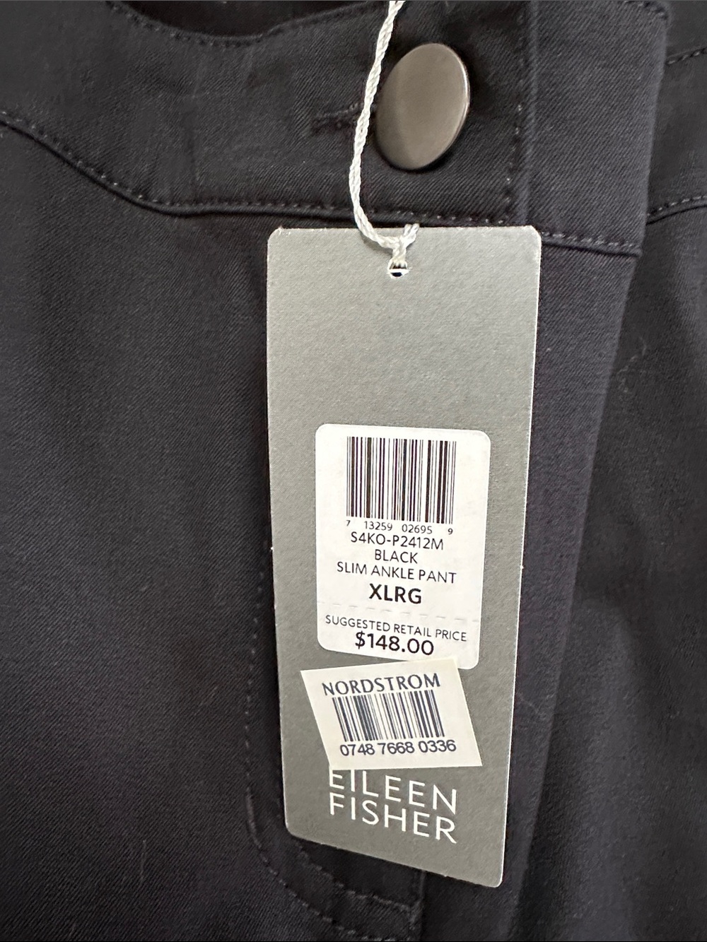 NWT Eileen Fisher ORGANIC COTTON BLACK SLIM ANKLE PANT - Picture 8 of 11